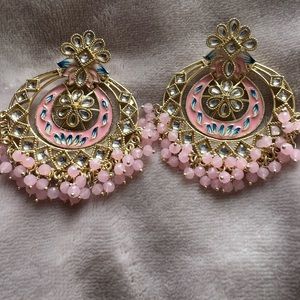 Indian traditional pink enamel earrings/jhumka